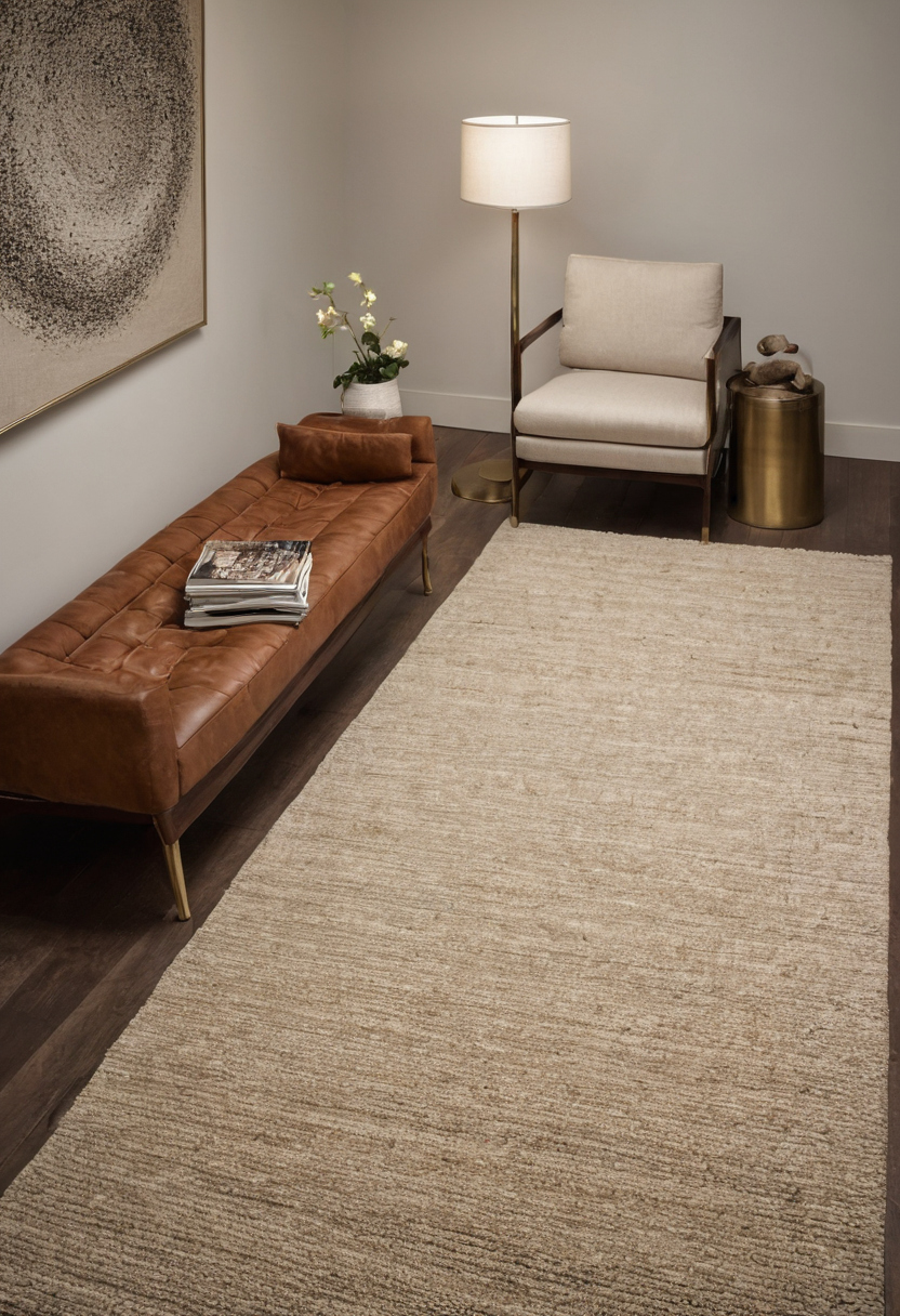 Luxury interior image showing How large should the rug and occasional tables be for the seating group