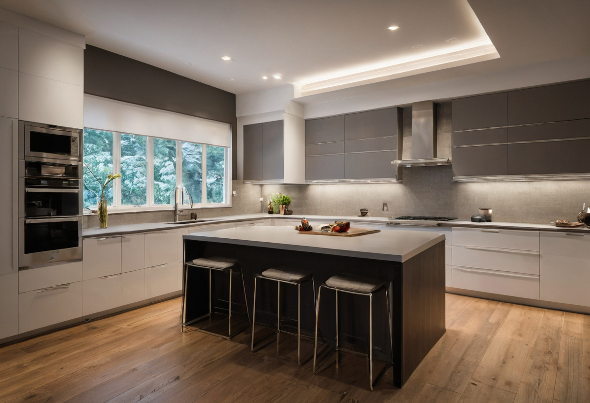 Kitchen extraction must be designed before the ceiling and cabinets are fixed shown in a luxury residential interior